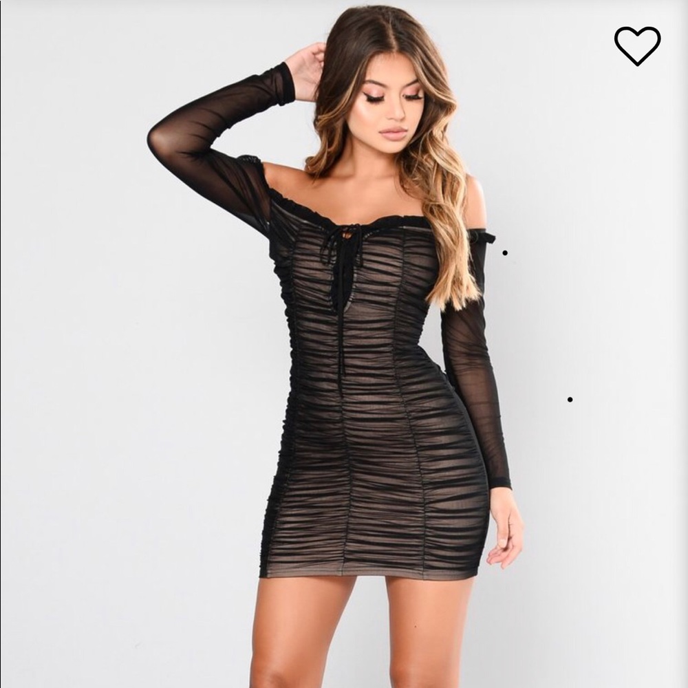 New Black Off Shoulder Mesh Mini Dress